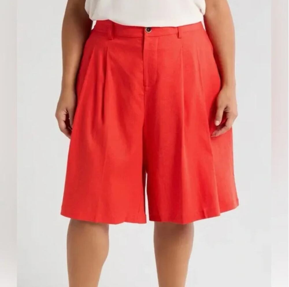 Universal Standard Tailored Linen Knee Length Shorts 4XS 00 0 2XS NWT Red Travel